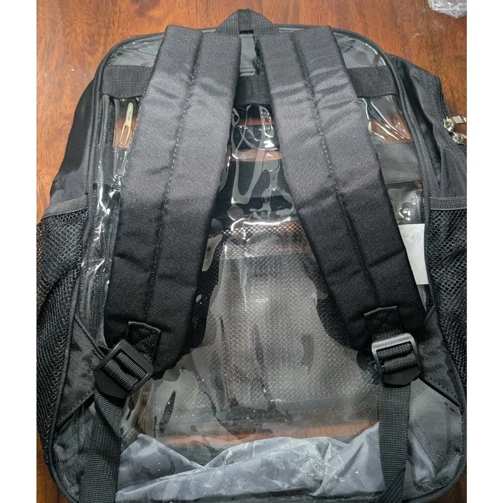 Clear Backpack Stadium Approved Transparent School Security Bag Black Trim